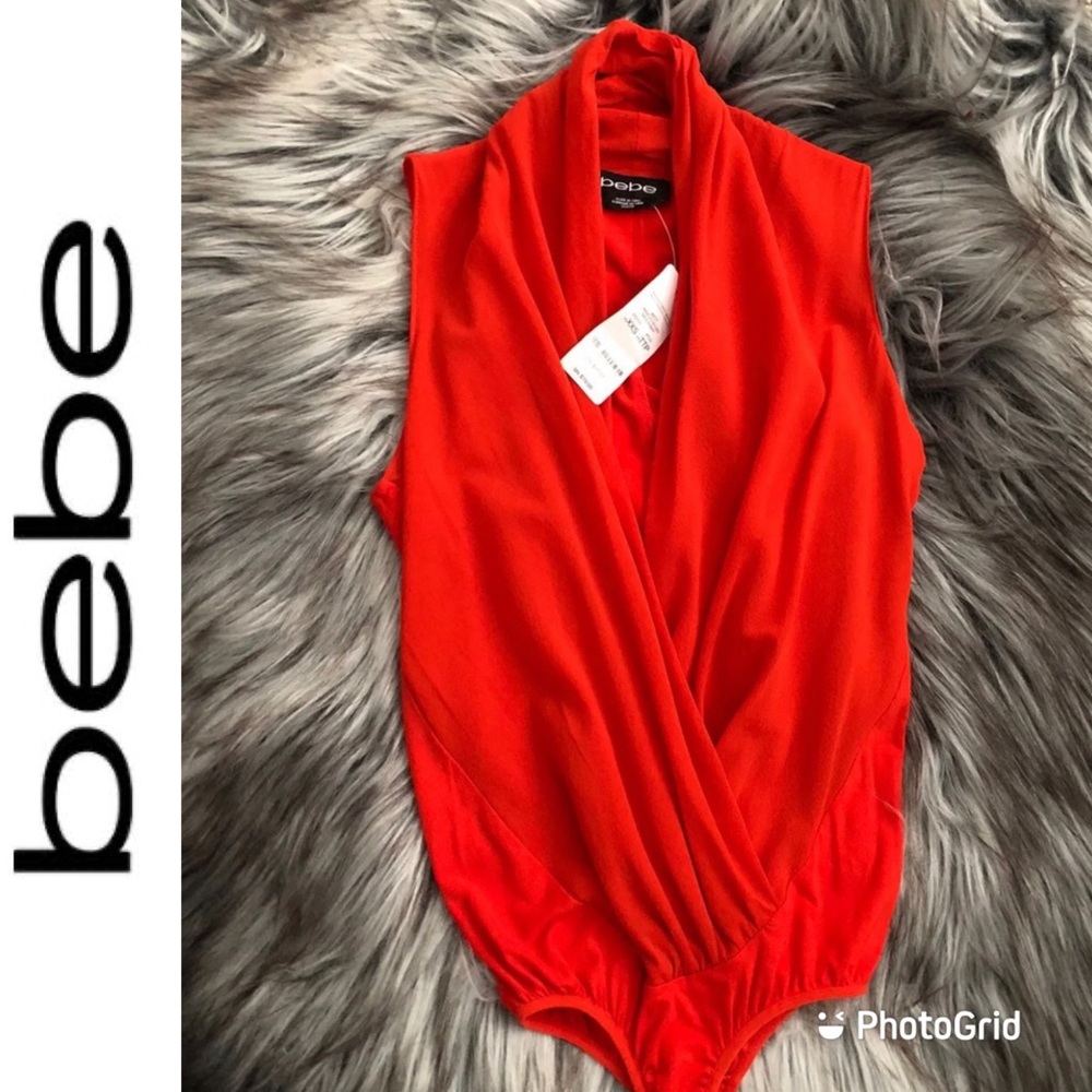 NWT BEBE Orange Deep Plunge Bodysuit